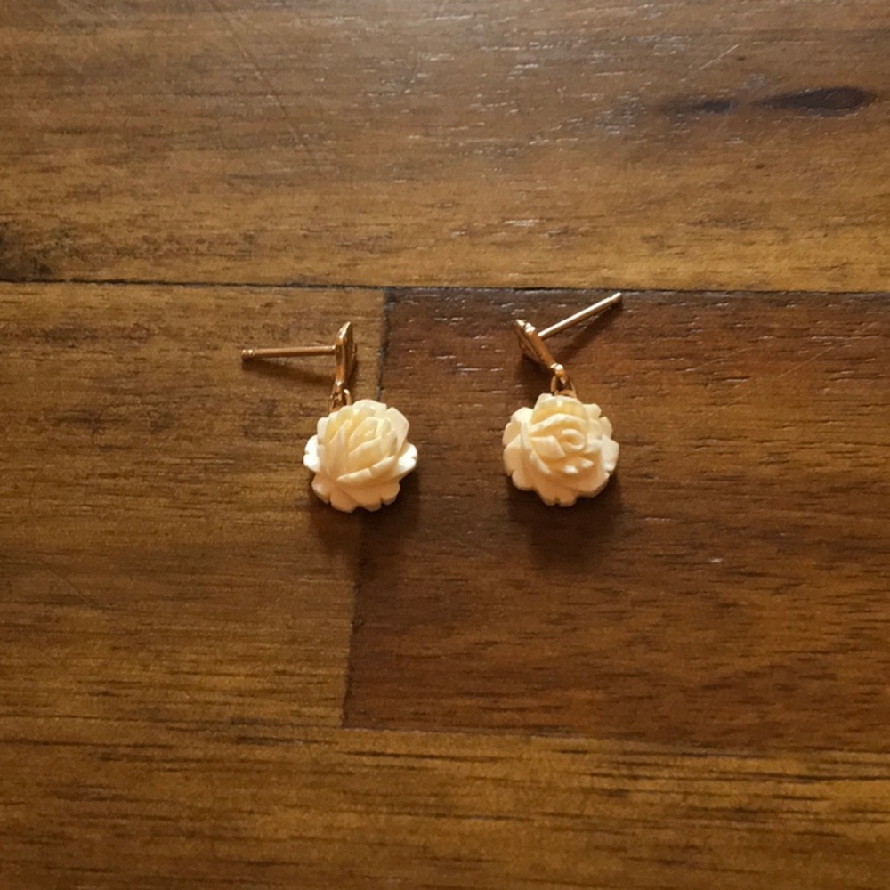 Gold & Ivory Colored Rose Earrings
